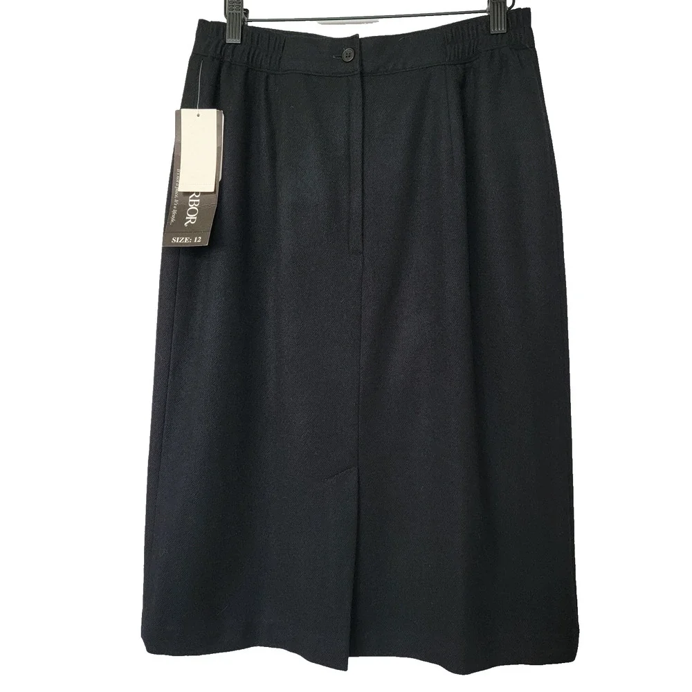 VTG Wool Black Pencil Skirt NEW Sz 12 Classy Career Office Business Sag Harbor